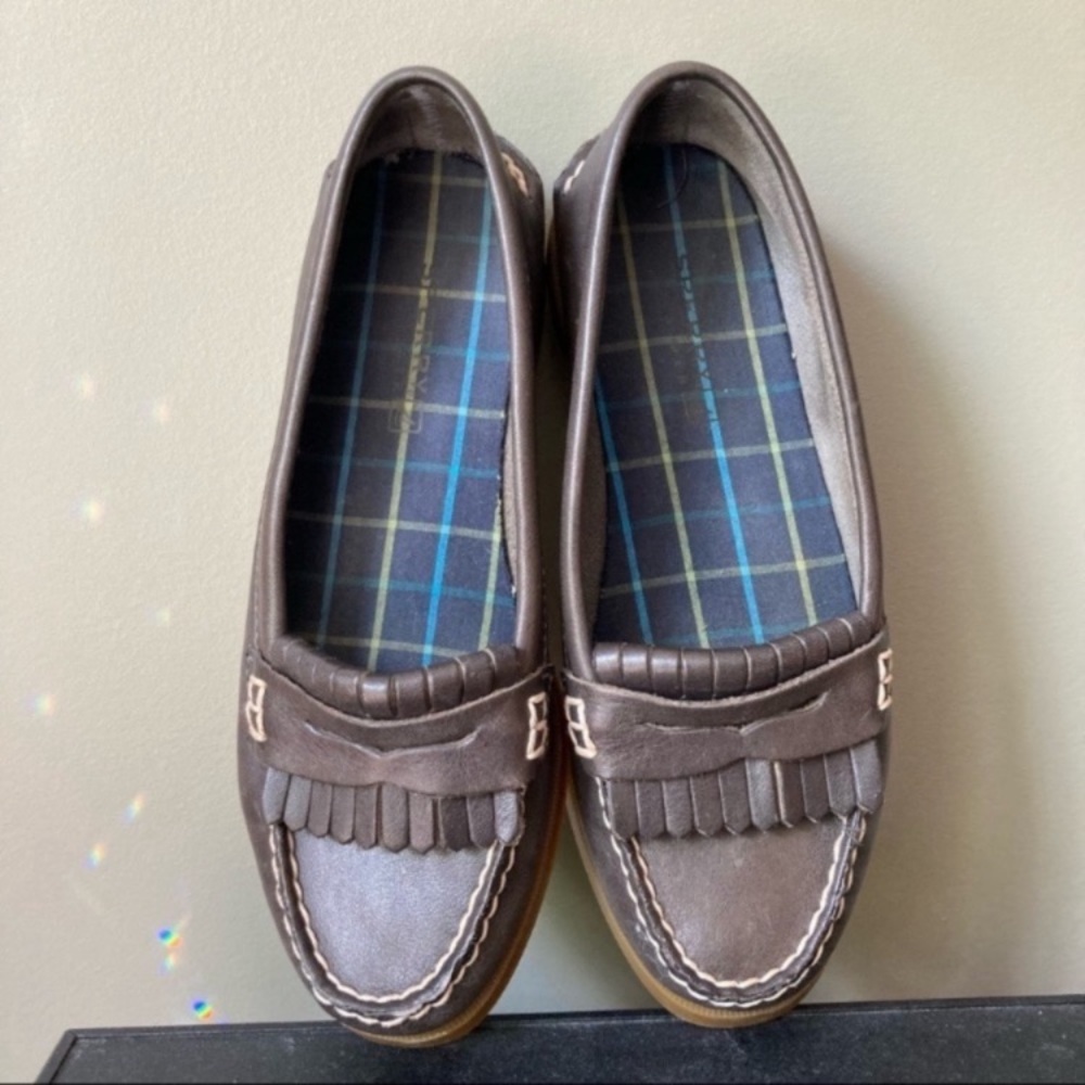 Sperry Brown Leather Fringe Loafers